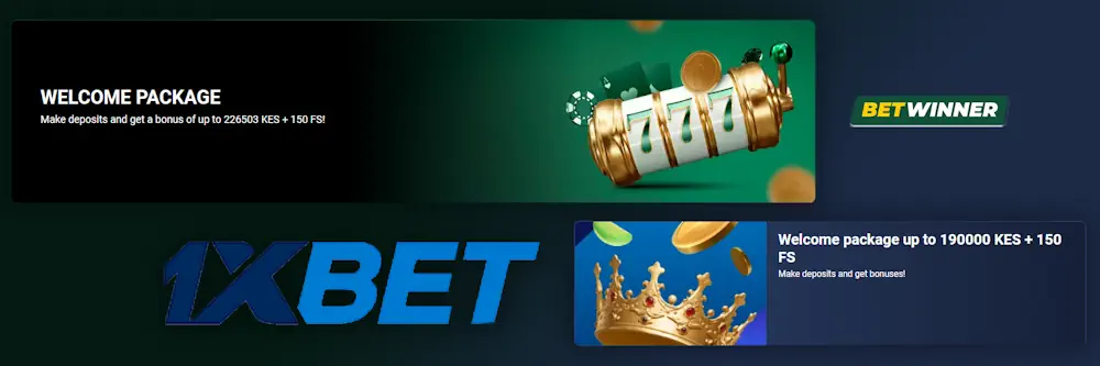 1xBet Welcome Package and Betwinner Welcome Package Banner